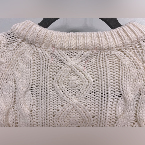 Vintage Fisherman Sears Kings Road Sweater Cream Diamond Cable Knit Crew Size M - Picture 7 of 8